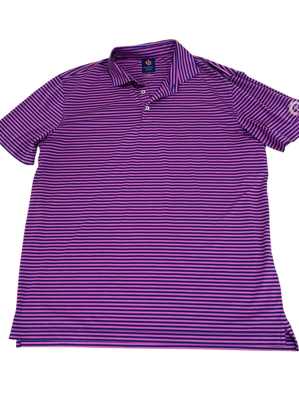 Men’s Donald ross sport pink & blue Striped Performance golf Polo shirt size xl